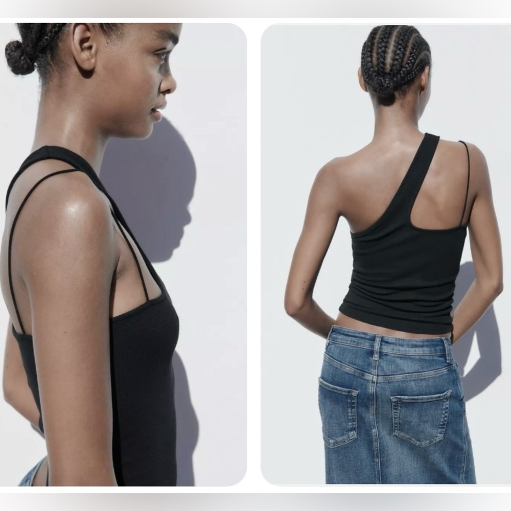 Zara Asymmetric Neckline Black top nwt size small - Picture 3 of 7
